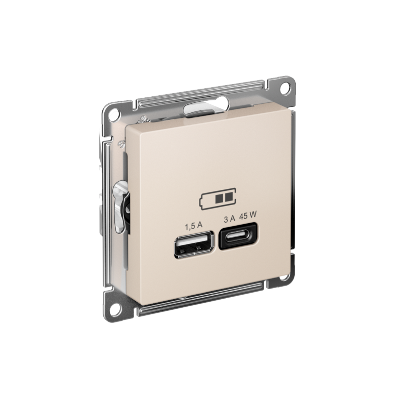 розетка usb atlasdesign тип a+c 45вт qc pd высокоскор. зу механизм беж. se atn000229 от BTSprom.by
