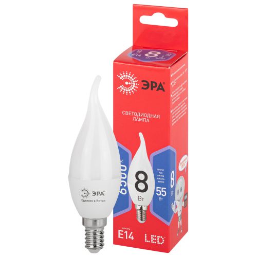 Лампа светодиодная RED LINE LED BXS-8W-865-E14 R 8Вт BXS свеча на ветру 6500К холод. бел. E14 Эра Б0045345 фото в каталоге от BTSprom.by