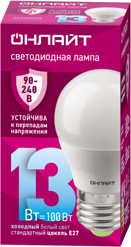 лампа светодиодная 90 428 oll-g45-13-230-6.5k-e27-fr (pro 90-240в) онлайт 90428 от BTSprom.by