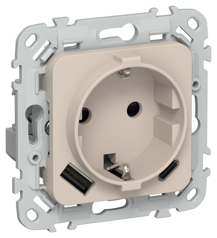 розетка 1-м сп flite рсюшс11-1-флл 16а с usb a+c 20вт с заземл. с защ. шторками безвинтовое крепление механизм льняной iek fi-r14-16-1-u22-020-k88 от BTSprom.by