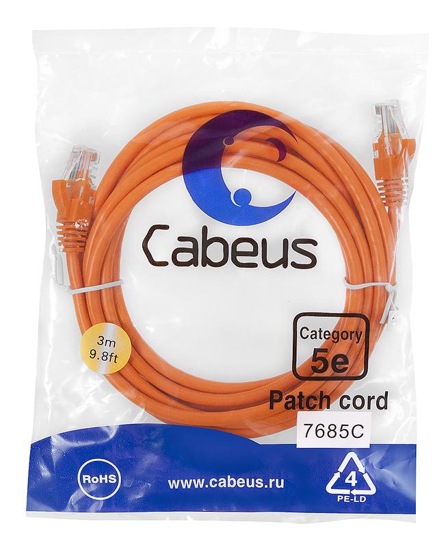патч-корд u/utp кат.5e pc-utp-rj45-cat.5e-3m-or 2xrj45/8p8c неэкранир. pvc 3м оранж. cabeus 7685c от BTSprom.by