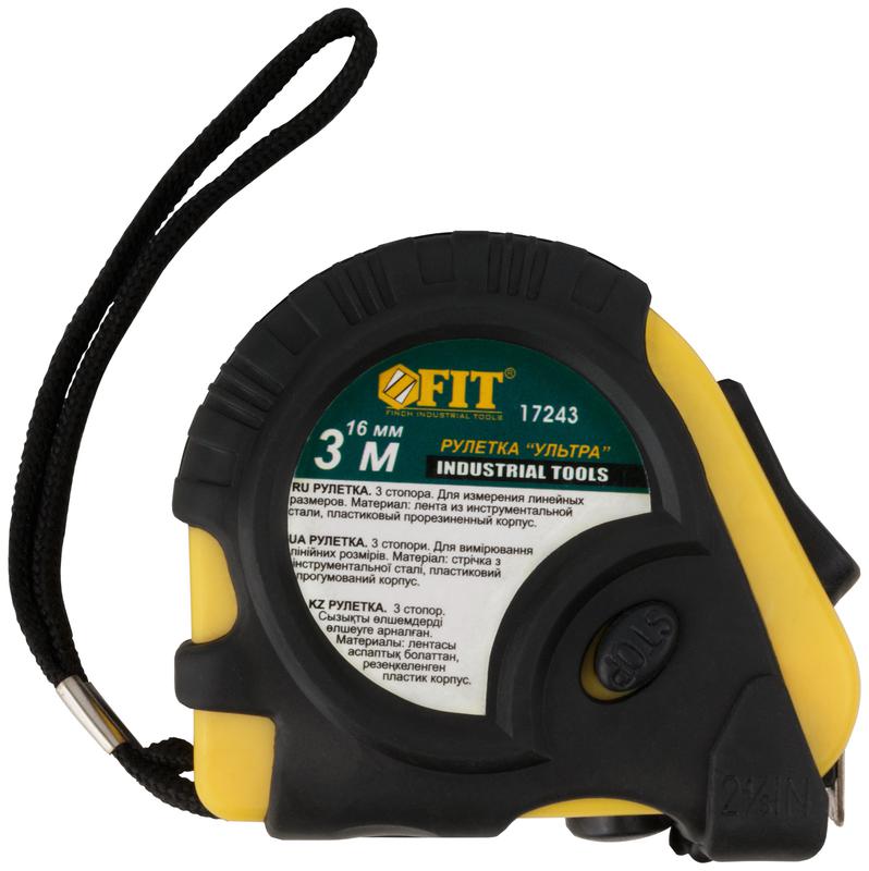  Рулетка Ультра 3мх16мм прорезиненный корпус тройн. стопор FIT 17243 фото в каталоге от BTSprom.by