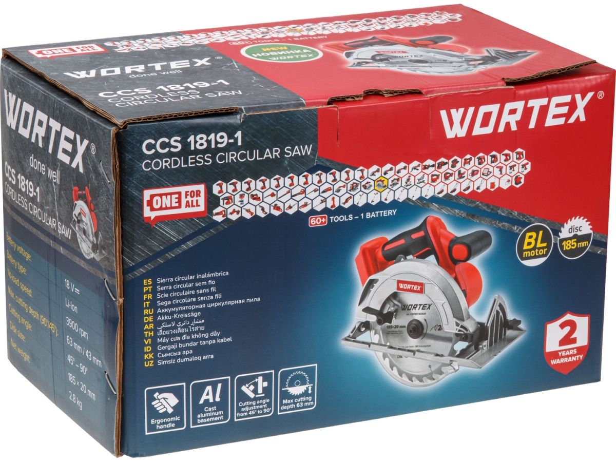  Аккум. циркулярная пила WORTEX CCS 1819-1 в кор. ALL1 XLT SOLO, БЕСЩЕТ., 18 В, 185 мм, до 63 мм (БЕЗ АККУМУЛЯТОРА И ЗУ) 1329532 фото в каталоге от BTSprom.by