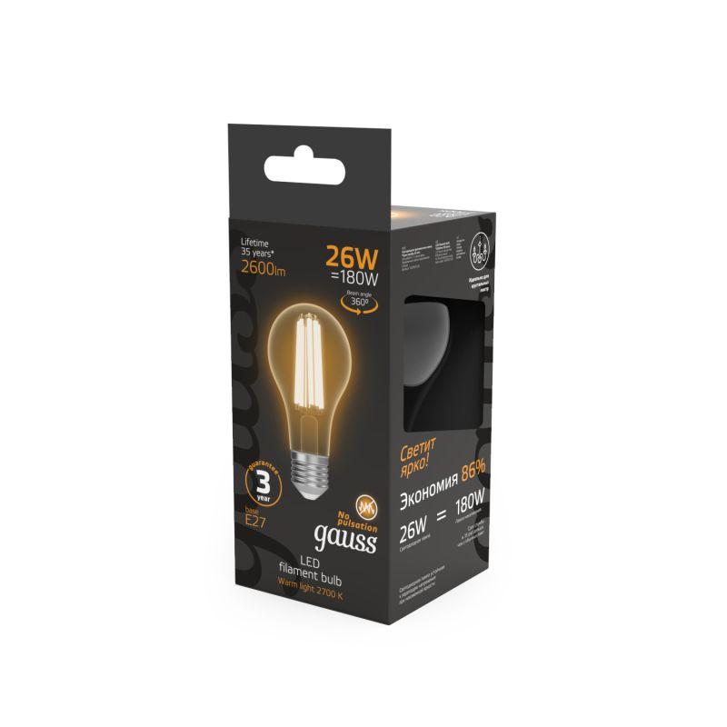 Лампа светодиодная филаментная Black Filament 26Вт A70 грушевидная 2700К тепл. бел. E27 2600лм GAUSS 102902126 фото в каталоге от BTSprom.by