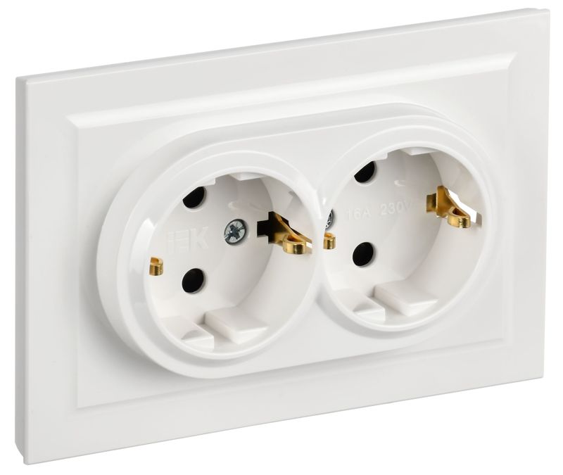 розетка 2-м сп brite рсш12-3-брб 16а в сборе с заземл. защ. шторки бел. iek br-r24-16-k01-f-pro от BTSprom.by