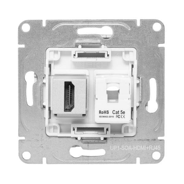  Розетка СП Эпика HDMI + RJ45 кат.5 механизм алюм. EKF UP1-SOA-HDMI+RJ45 фото в каталоге от BTSprom.by