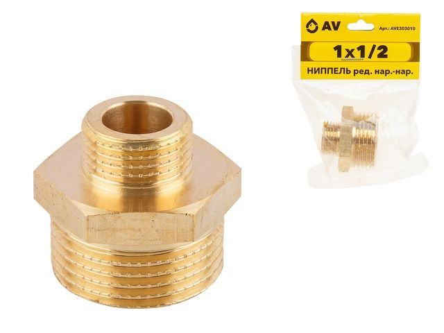 ниппель ред. 1" нар. х 1/2" нар., av engineering (инд. упак.) (латунь, макс.  16 бар, макс.  100 °с) ave303010 от BTSprom.by