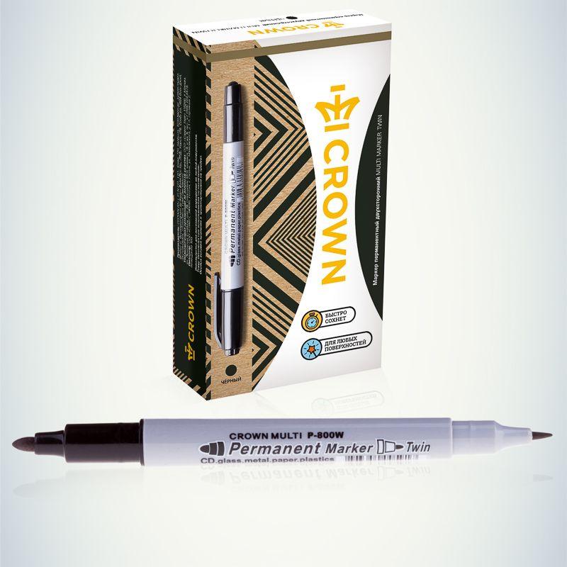  Маркер перманентный двухсторонний "Multi Marker Twin" 2мм/1мм пулевидный черн. Crown 08-8401 фото в каталоге от BTSprom.by