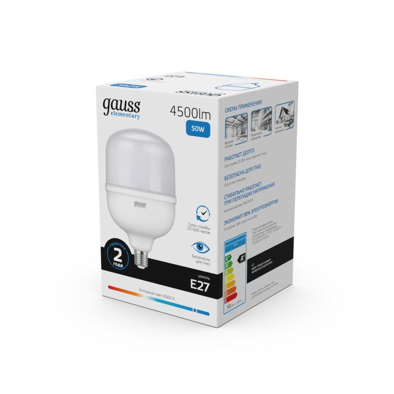 Лампа светодиодная Elementary 50Вт T140 цилиндр 6500К холод. бел. E27 4500лм GAUSS 63235 фото в каталоге от BTSprom.by