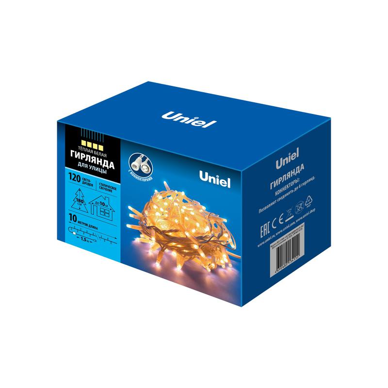 гирлянда led со статическим свечением uld-s1000-120/swk warm white ip67 10м соедин. 120 диодов тепл. бел. свет провод бел. uniel ul-00007203 от BTSprom.by