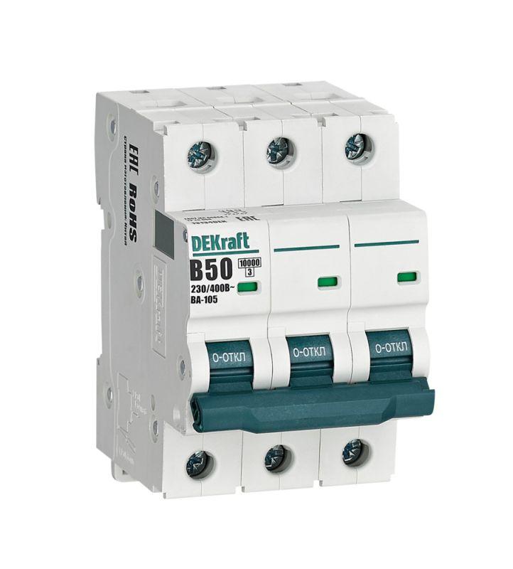 выключатель автоматический модульный 3п b 50а 10ка ва-105 dekraft 13134dek от BTSprom.by