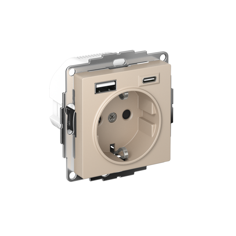 розетка atlasdesign 16а с 2-мя заряд. устройствами usb тип a+c 5в/2.4а/3.0а 2х5в/1.5а механизм песочн. se atn001232 от BTSprom.by