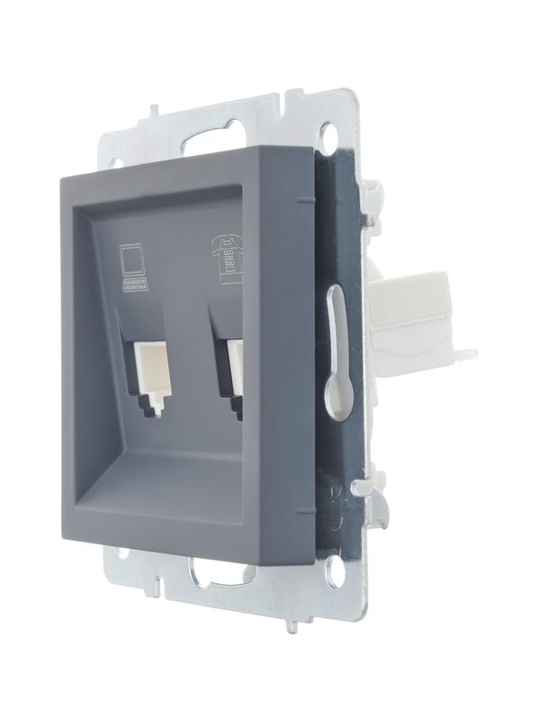  Розетка компьютерная + телефонная 2-м СП Vesna механизм графит LEZARD 742-3488-143 фото в каталоге от BTSprom.by