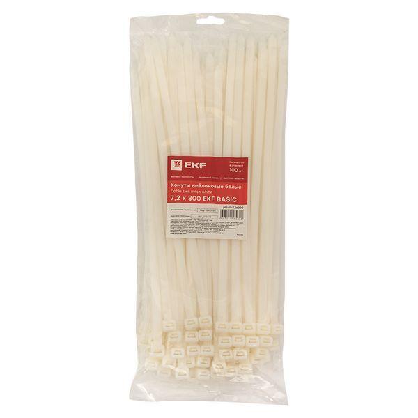  Хомут кабельный 7.2х300 нейл. бел. (уп.100шт) EKF plc-c-7.2x300 фото в каталоге от BTSprom.by