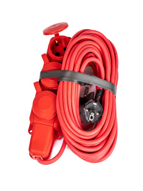 удлинитель на каучуковой колодке 3х10м 16а ip44 250в 4квт каучук кг 3х2.5 красн. ухз16 россия космос yksm10m-3g(16a)kg-r от BTSprom.by