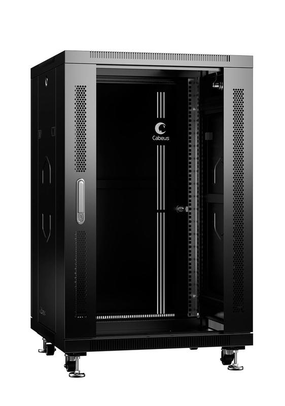 шкаф монтажный телекоммуникационный напольный sh-05c-18u60/100-bk 19дюйм для распред. и серверн. оборудования 18u 600х1000х988мм передн. стеклян. и задн. сплошн. метал. двери ручка с замком черн. (ral 9004) cabeus 8539c от BTSprom.by