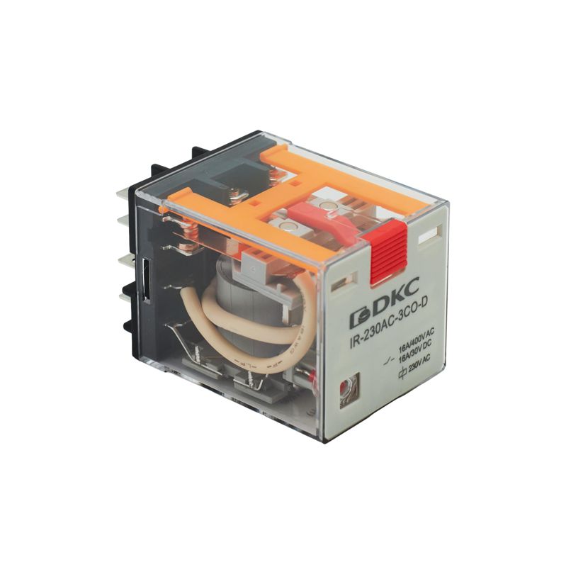 реле миниатюрное силовое 3co ком. ток 16а agsno2 напряжение 24в ac опция: тест-кнопка+светодиод dkc ir-24ac-3co-d от BTSprom.by