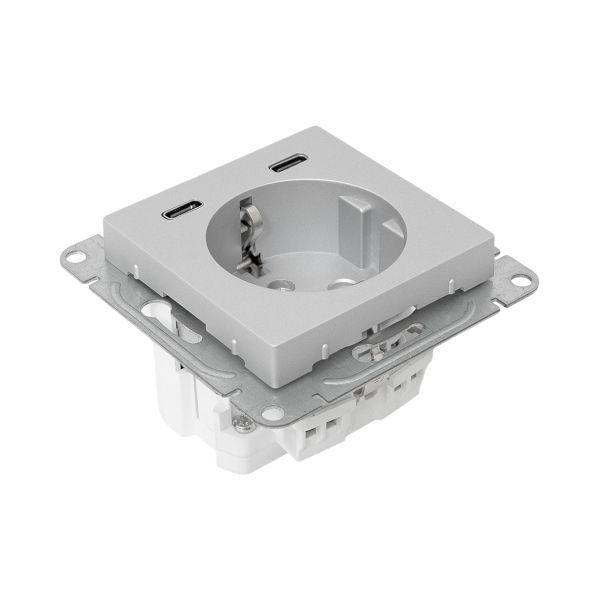  Розетка СП Эпика 16А с 2 USB-C с заземл. защ. шторки механизм алюм. EKF UP1-SOA-111-2USBC фото в каталоге от BTSprom.by