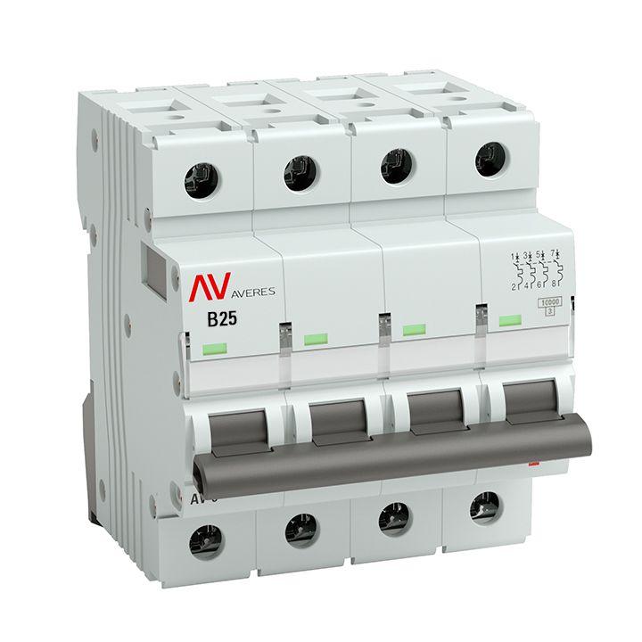выключатель автоматический модульный 4п b 25а 10ка av-10 averes ekf mcb10-4-25b-av от BTSprom.by