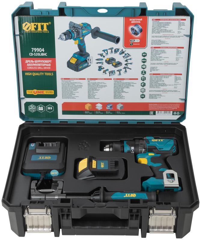  Дрель-шуруповерт аккумуляторная бесщеточная 20В 2000об/мин 100Нм Li-Ion 4.0А.ч FIT 79904 фото в каталоге от BTSprom.by