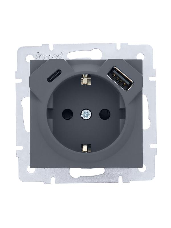розетка vesna с заземл. tc+usb разъем графит lezard 742-3488-181tc от BTSprom.by