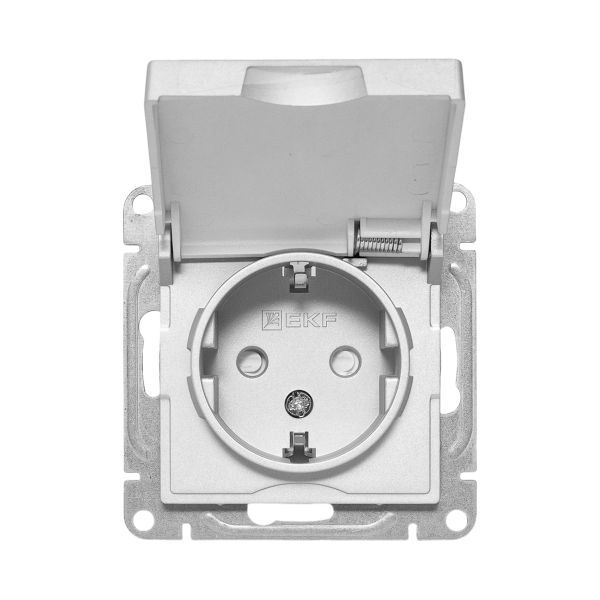  Розетка СП Эпика 16А IP44 с заземл. защ. шторки с крышкой механизм алюм. EKF UP1-SOA-111-44 фото в каталоге от BTSprom.by