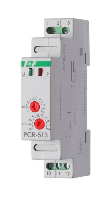 реле времени pcr-513 8а 230в 1 перекл. ip20 задержка включ. монтаж на din-рейке f&f ea02.001.003 от BTSprom.by