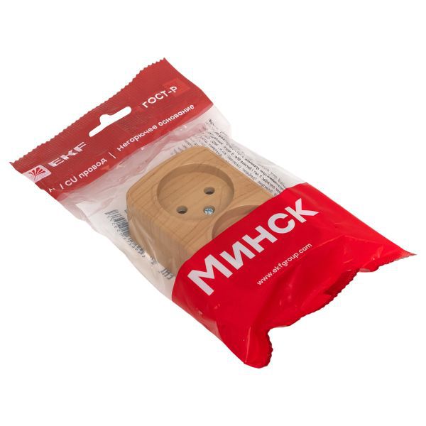  Розетка 2-м ОП Минск 10А IP20 без заземл. свет. дерево EKF EGR10-102-30 фото в каталоге от BTSprom.by