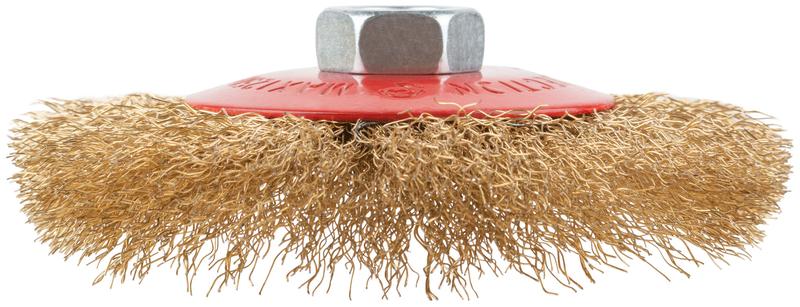  Корщетка-колесо с наклоном гайка М14 стальная волнистая латунированная проволока 115мм КУРС 39022 фото в каталоге от BTSprom.by