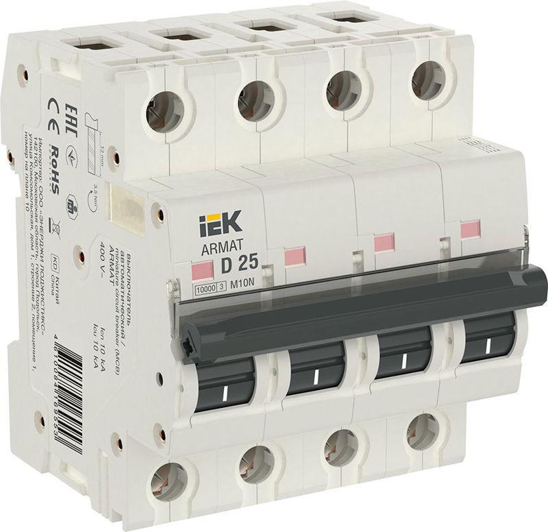 выключатель автоматический модульный 4п d 25а m10n armat iek ar-m10n-4-d025 от BTSprom.by