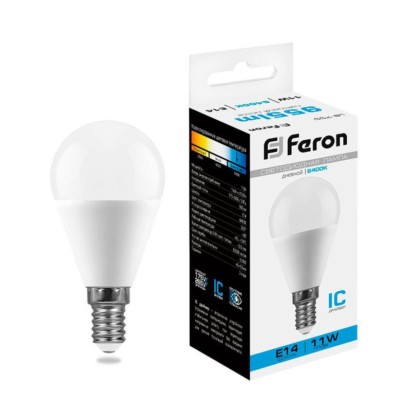 лампа светодиодная 11вт 230в e14 6400к g45 lb-750 feron 25948 от BTSprom.by