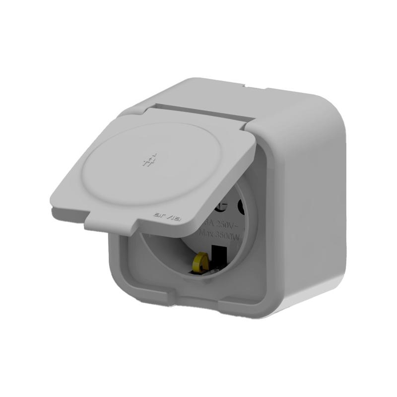 розетка 1-м с заземл. с крышкой ip20 aria сер. arvia 25 22 1000 218 от BTSprom.by