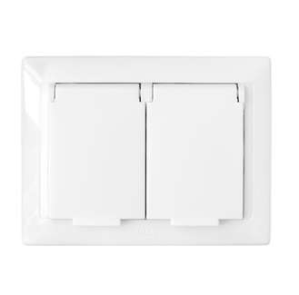 розетка 2-м сп 16а ip44 с заземл. защ. шторки с крышкой бел. bylectrica рс16-400 от BTSprom.by