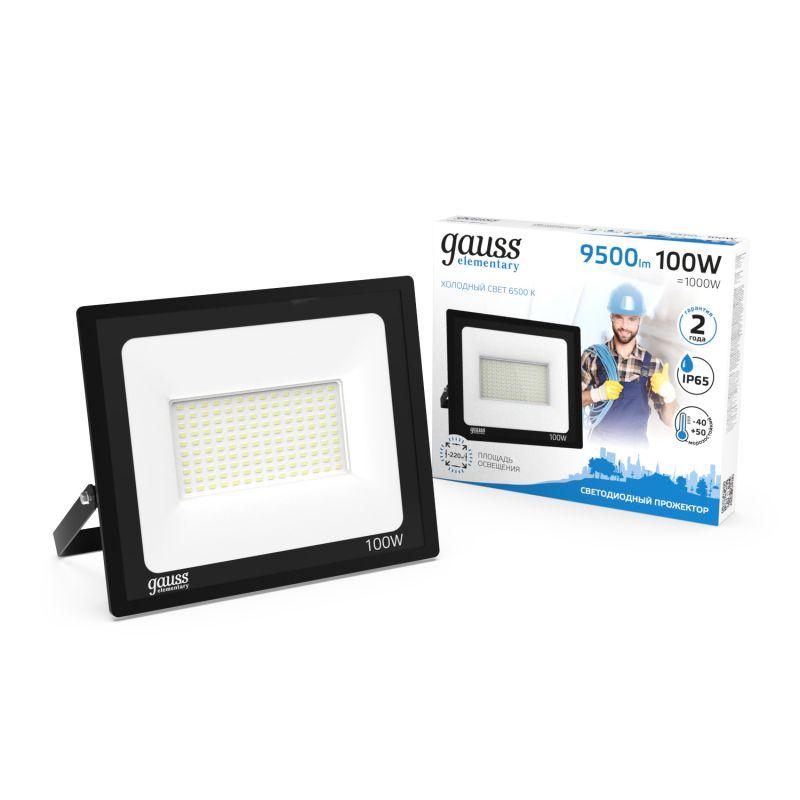 прожектор светодиодный elementary 100вт 6500к ip65 9500лм 170-264в до черн. gauss 613100100 от BTSprom.by