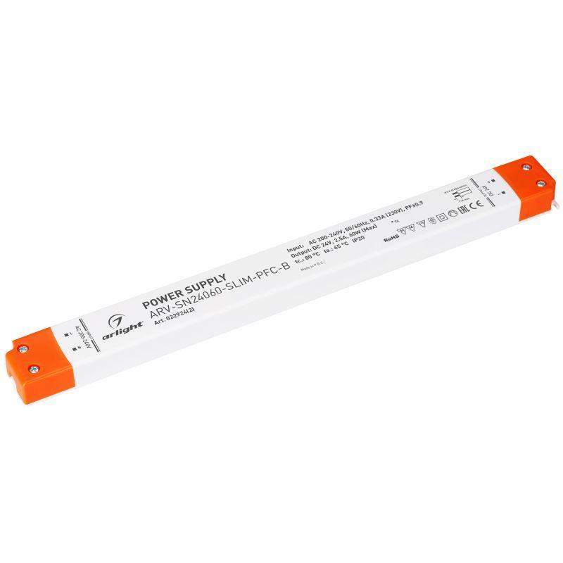 блок питания arv-sn24060-slim-pfc-b 24в 2.5а 60вт ip20 пластик arlight 022924(2) от BTSprom.by