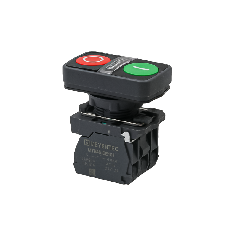 кнопка двойная плоская с подсветкой маркировка "i+o" 1no+1nc 220в ac/dc ip65 пластик mtb5-aw83753 красн./зел. овен 137264 от BTSprom.by