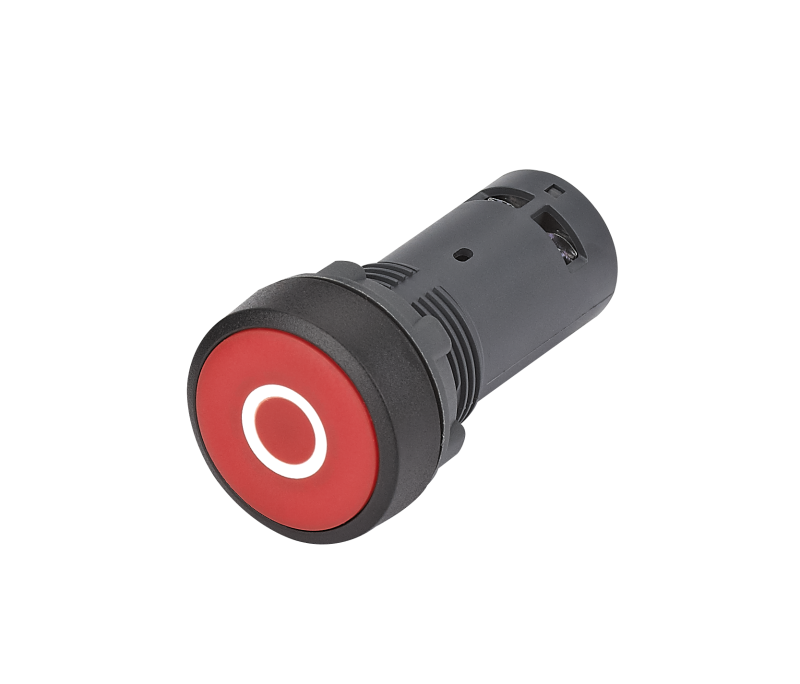 кнопка моноблочная sb7 22мм с возвратом с маркировкой "o" пластик 1но+1нз ip65 красн. se sb7na4532 от BTSprom.by