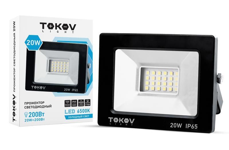 прожектор светодиодный 20вт 1300лм 6500к ip65 черн. (tkl) tokov electric tkl-fl/led-20-6.5k-ip65 от BTSprom.by