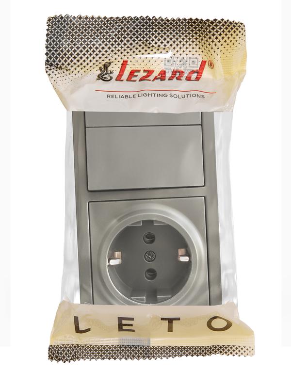  Блок ОП LETO (2-кл. выключатель + 1-м розетка с заземл.) горизонт. платина LEZARD 752-3500-170BKP фото в каталоге от BTSprom.by
