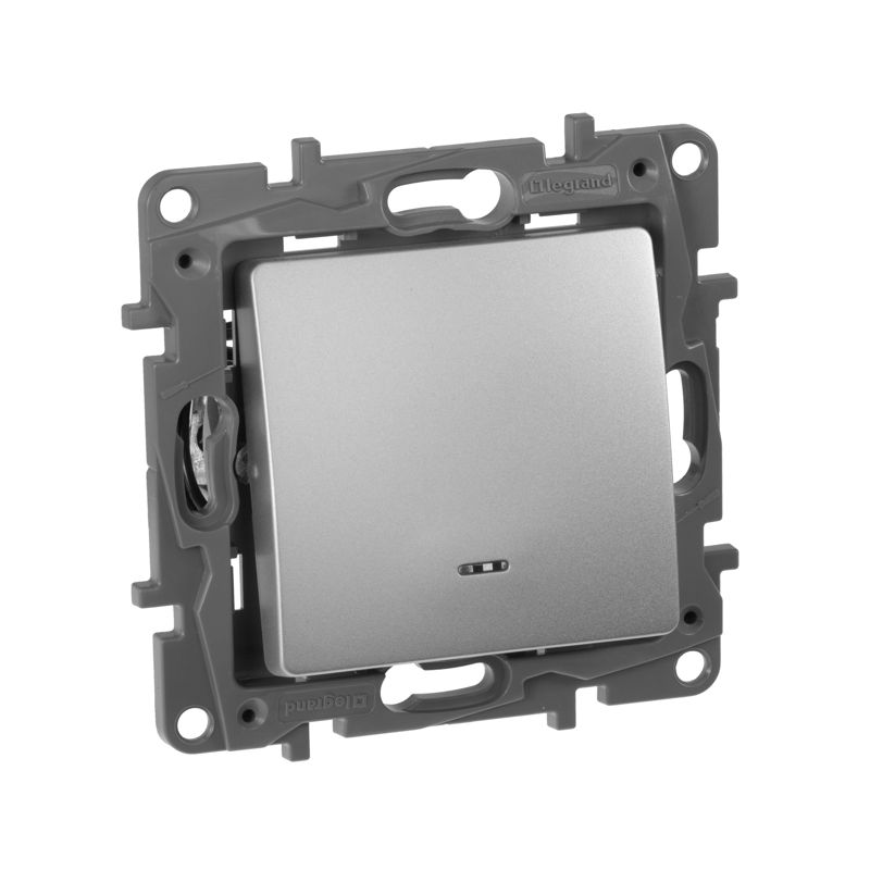 выключатель 1-кл. сп etika 10а ip20 250в 10ax с подсветкой/индикацией безвинтов. зажимы механизм алюм. iek 672403 от BTSprom.by