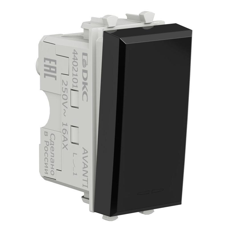  Выключатель модульный 1-кл. 1мод. Avanti "Черный квадрат" 16А IP20 черн. DKC 4402101 фото в каталоге от BTSprom.by