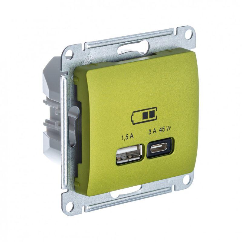 розетка usb glossa тип a+c 45вт qc pd высокоскор. зу механизм фисташ. se gsl001029 от BTSprom.by
