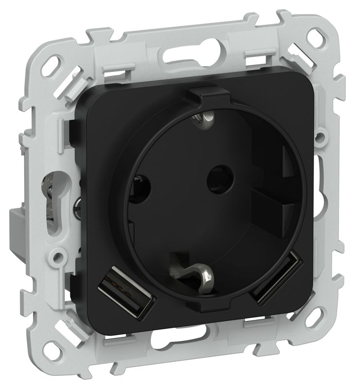 розетка 1-м сп flite рсюша11-1-флч 16а с usb a+a 3.1а с заземл. с защ. шторками безвинтовое крепление механизм черн. iek fi-r14-16-1-u21-d31-k02 от BTSprom.by