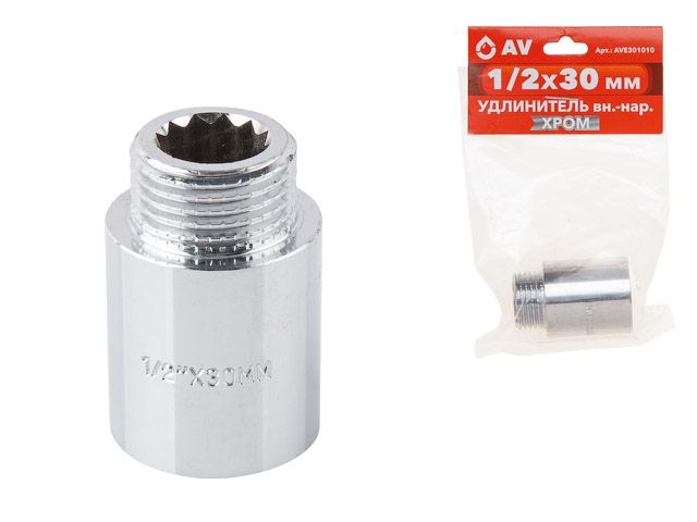 удлинитель 1/2" вн.-нар. х 30 мм усиленный хром, av engineering (инд. упак.) (латунь, макс.  16 бар, макс.  110 °с) ave301010 от BTSprom.by