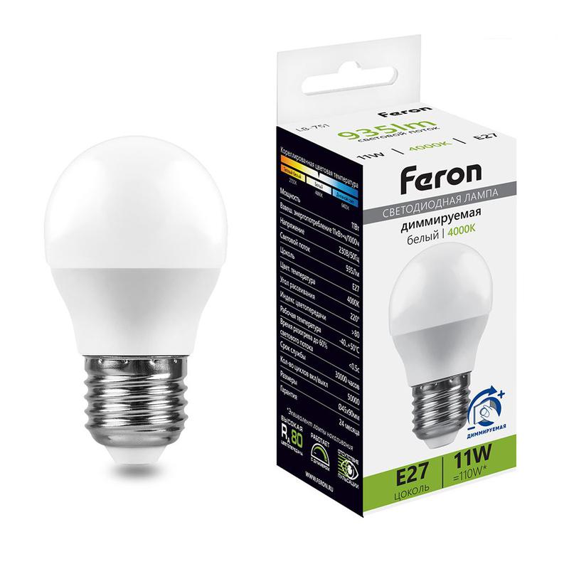 лампа светодиодная диммируемая 11вт 230в e27 4000к g45 lb-751 feron 51059 от BTSprom.by