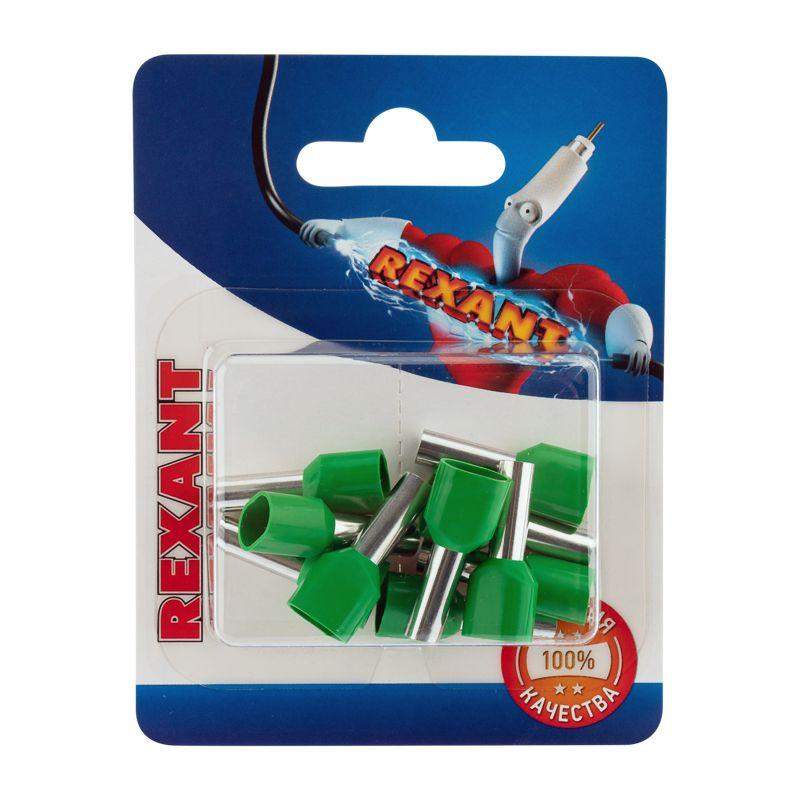  Наконечник штыревой втулочный изолированный F-14мм 2х6кв.мм (НШВи(2) 6.0-14/НГи2 6.0-14) зел. (блист.) Rexant 06-0412-A фото в каталоге от BTSprom.by