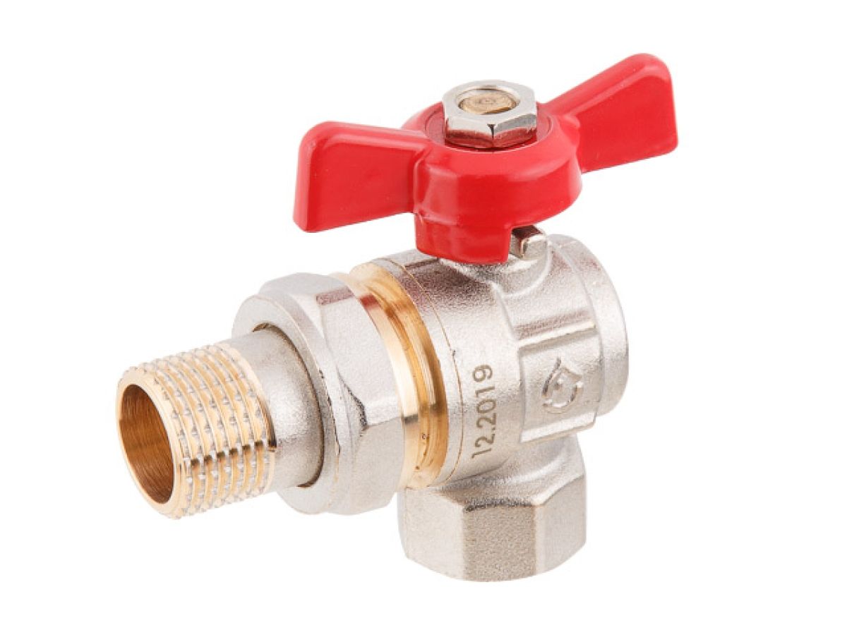 кран шаровый угловой 3/4" нар.-вн. бабочка (со сгоном) pn40, av engineering (латунь, макс.  40 бар, макс.  110 °с) ave094034e от BTSprom.by