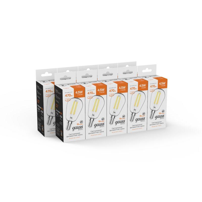 Лампа светодиодная филаментная Basic 4.5Вт ST45 2700К тепл. бел. E14 470лм GAUSS 1141115 фото в каталоге от BTSprom.by