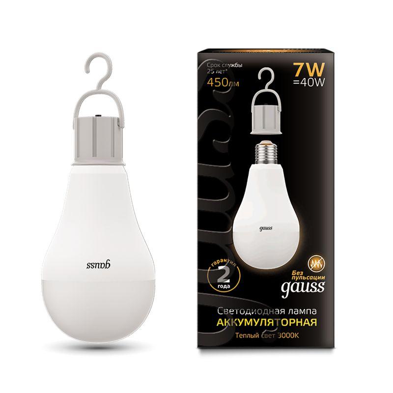 лампа светодиодная black 7вт a60 грушевидная 3000к тепл. бел. e27 450лм аккум. li-ion gauss 102402107 от BTSprom.by