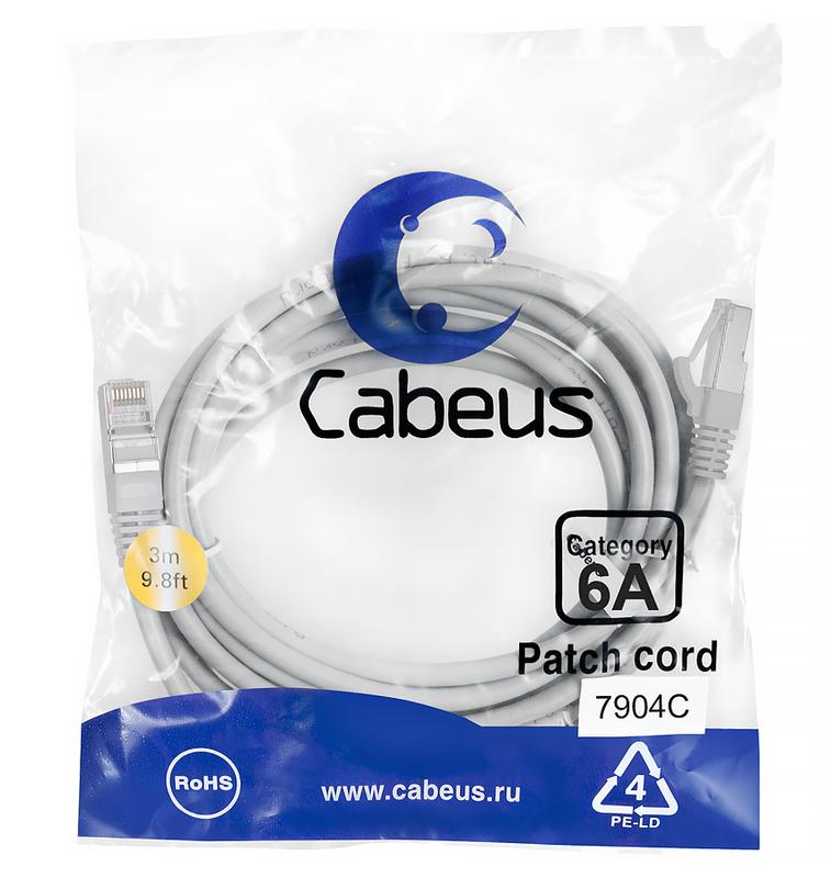 патч-корд s/ftp кат.6a pc-sstp-rj45-cat.6a-3m-lszh 2xrj45/8p8c экранир. lszh (10g) 3м сер. cabeus 7904c от BTSprom.by